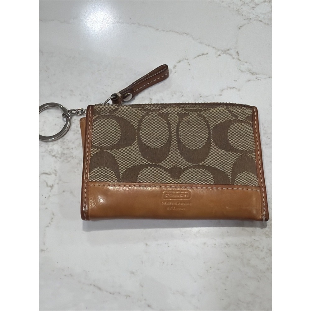 VINTAGE COACH SIGNATURE ZIPPER CHANGE PURSE WITH KEY RING